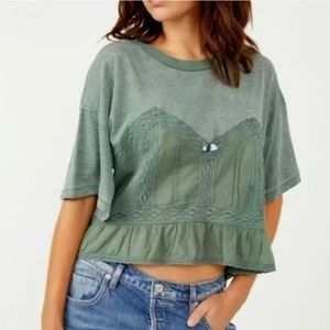 NWT Free People Women's Fall In Love Tee Washed Army Green Size L